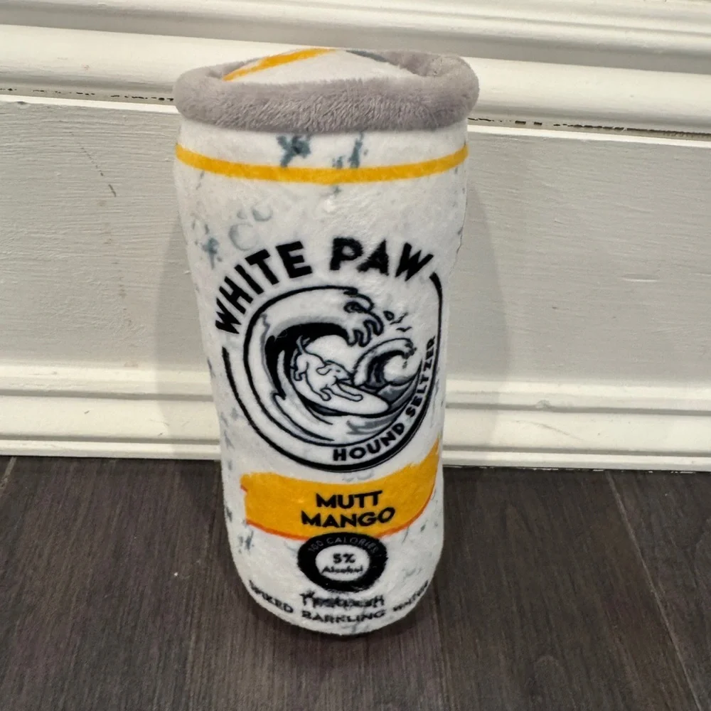 NWOT White Paw Claw Mutt Mango Dog Pet Toy Seltzer- Yellow and Gray